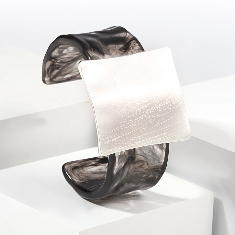 Geometric Matte Square Wide Cuff Bangle Bracelet