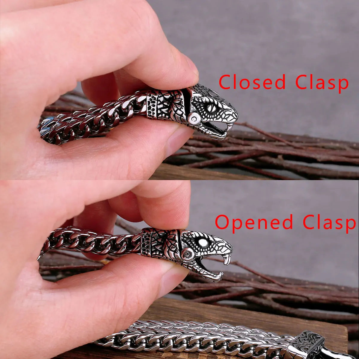 Nordic Leopard Head Stainless Steel Bracelet with Wooden Gift Box