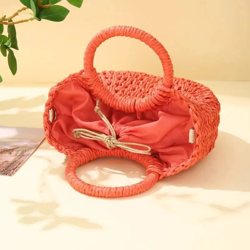 Handwoven Straw Rattan Half-Moon Beach Handbag
