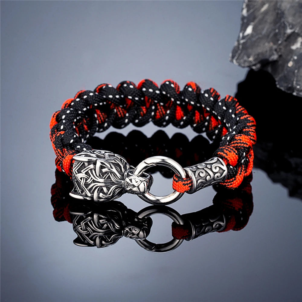 Viking Wolf Head Braided Rope Bracelet