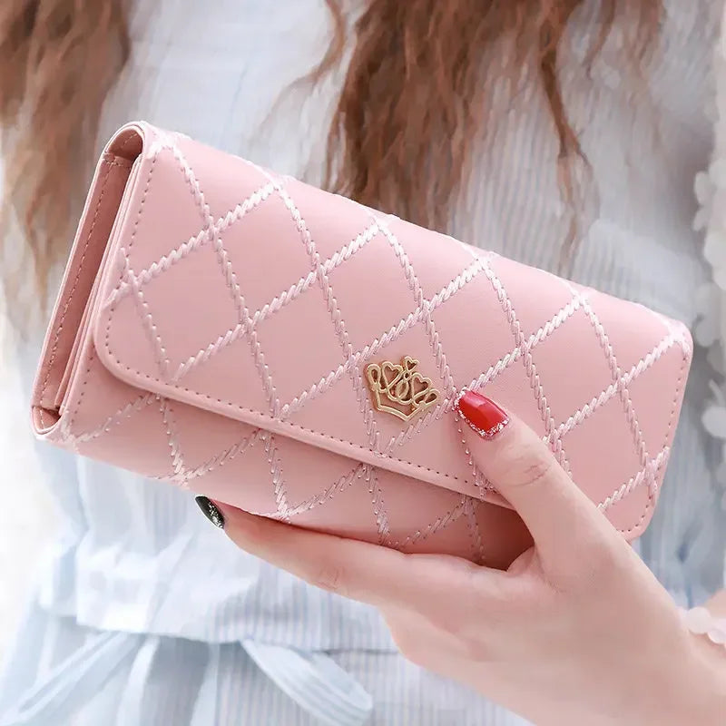 Diamond Pattern Leather Long Wallet