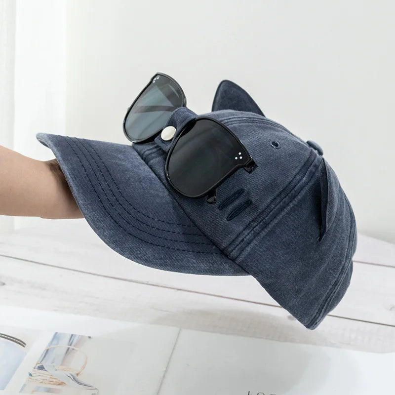 Washed Baseball Cap With Sunglasses Set