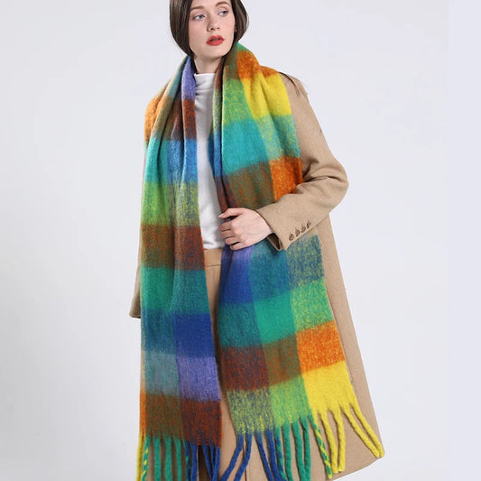 Large Colourful Check Pattern Shawl Scarf