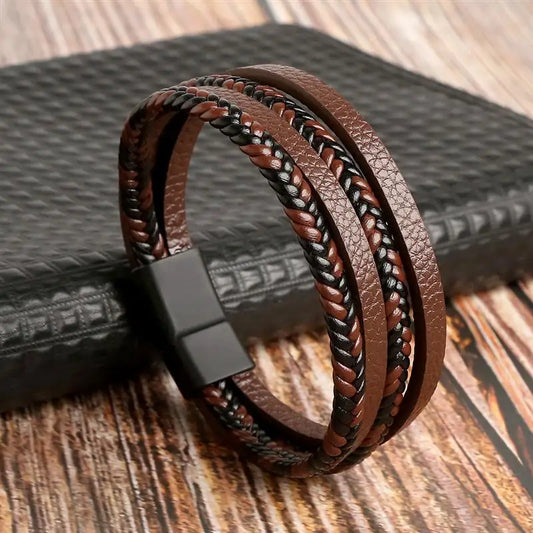 Classic Men's Plaited Strand Leather Bracelet