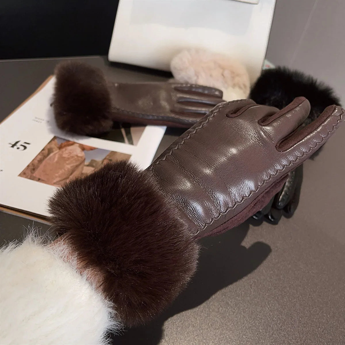 Women's Leather Gloves with Finger Touch Screen