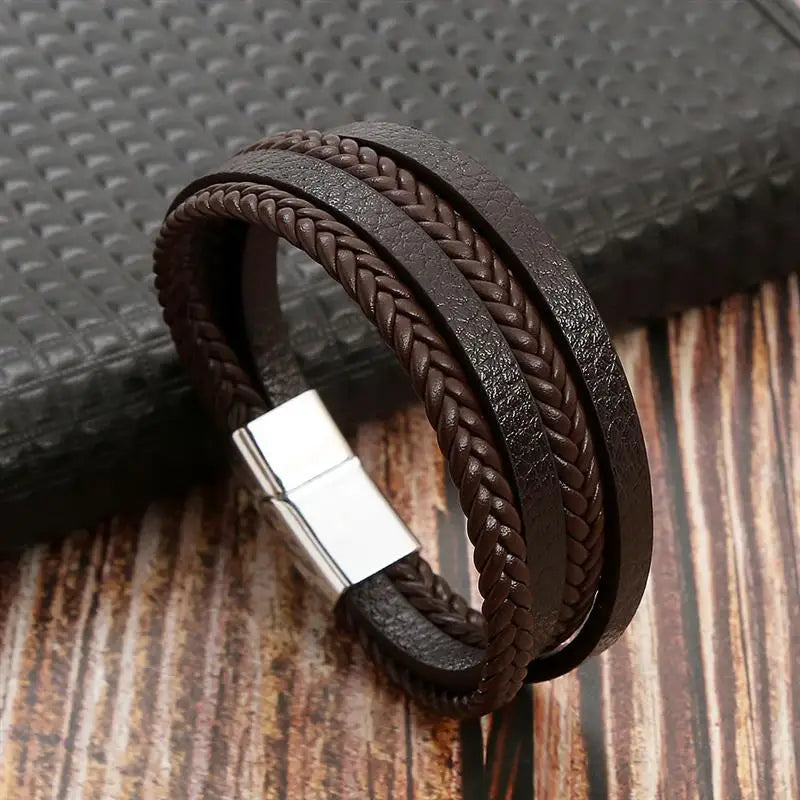Classic Men's Plaited Strand Leather Bracelet