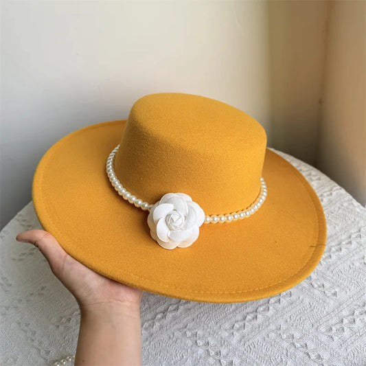 Wide Brim Rose French Fedora Hat