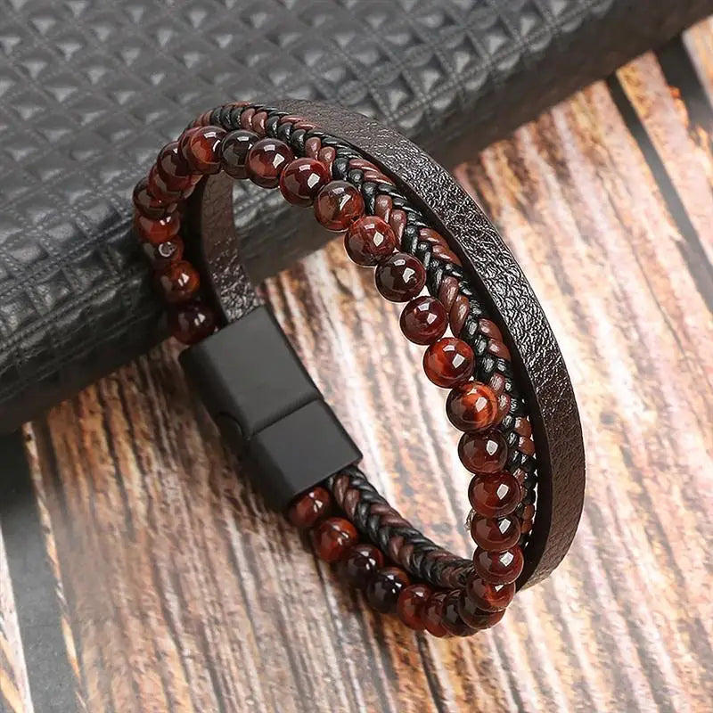 Classic Bead Plaited Leather Bracelet