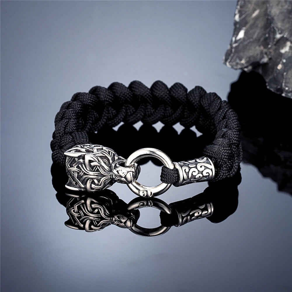Viking Wolf Head Braided Rope Bracelet