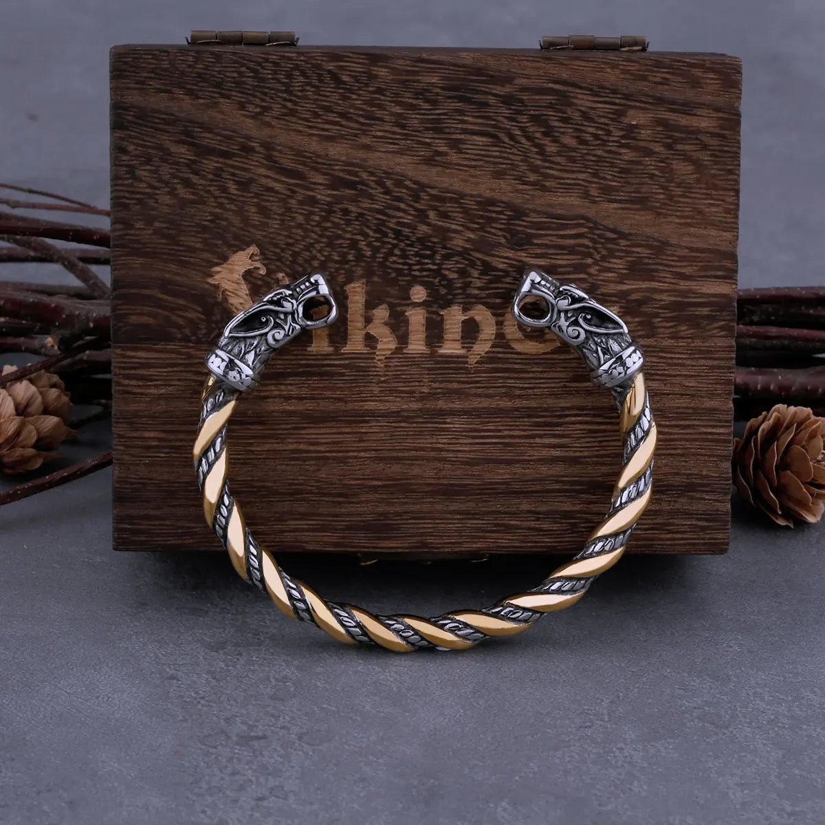 Nordic Dragon Bracelet with Viking Wooden Gift Box