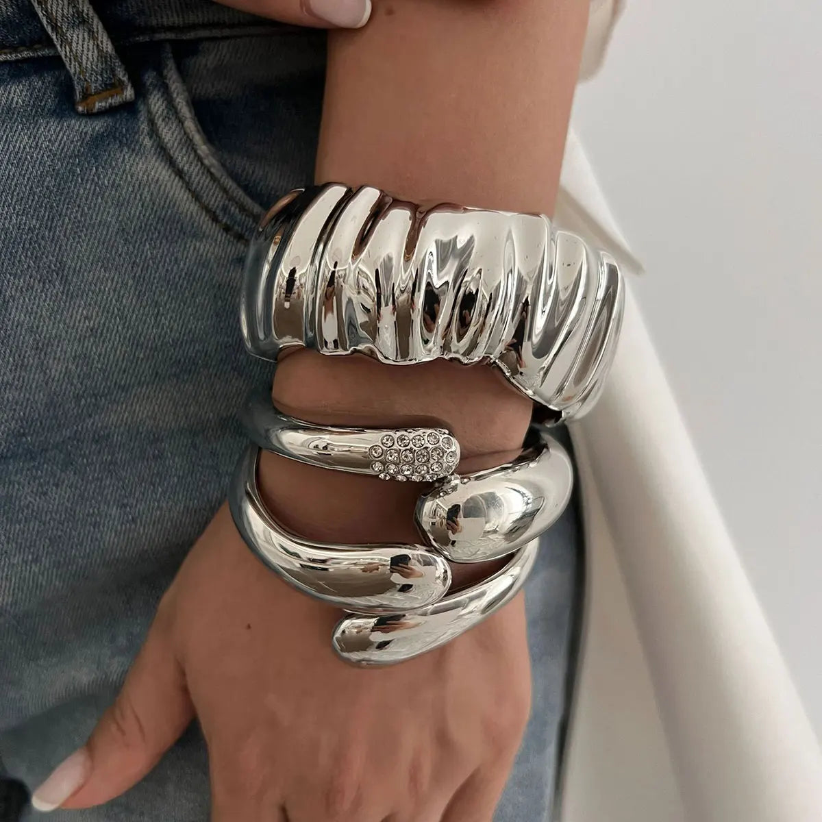 Chunky Gold Silver Bangle Cuff Bracelet