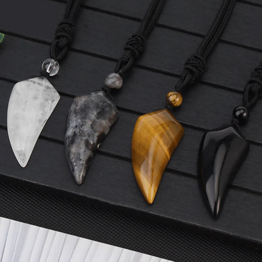 Natural Stone Cut Wolf Tooth Shape Pendant Necklace