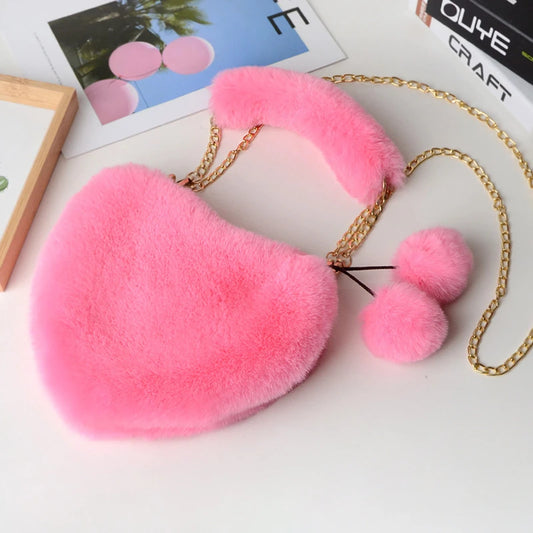 Fashion Heart Shape Plush Handbag