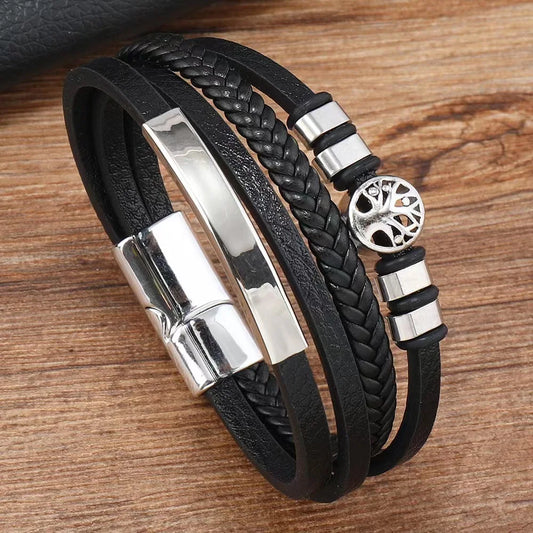 Multi Strand Leather Fashion Bracelet - Tree