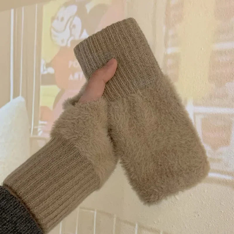 Soft Plush Fleece Winter Fingerless Gloves