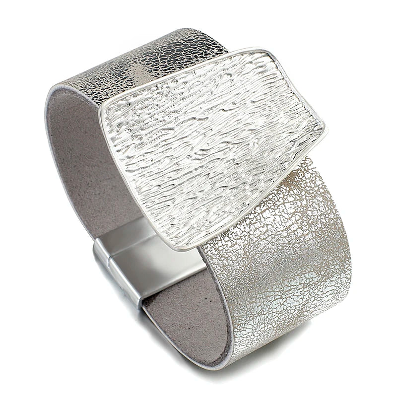 Genuine Leather Wide Wrap Bracelet