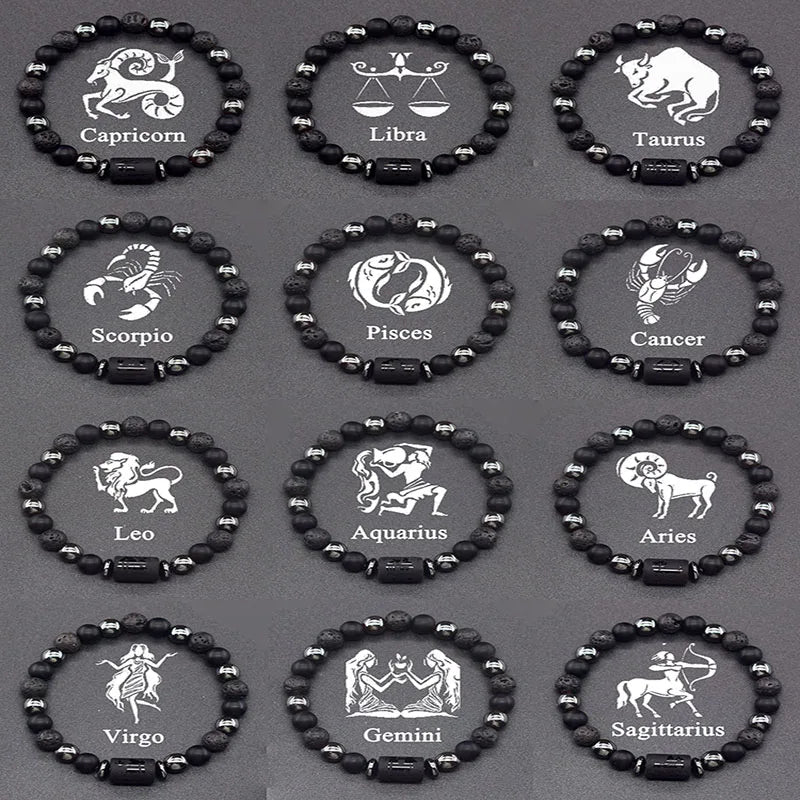 Zodiac Signs Constellation Bracelet - Black Lava