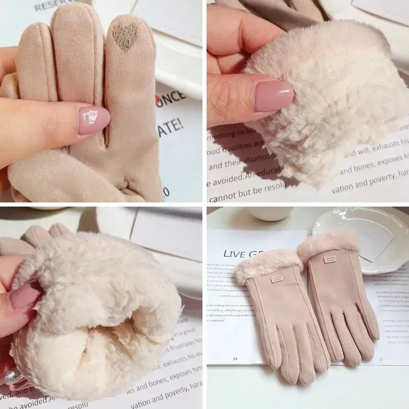 Women's Winter Suede Plush Gloves
