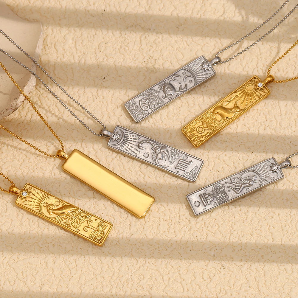 12 Zodiac Signs Bar Pendant Necklace