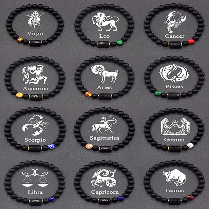 Zodiac Signs Constellation Bracelet - Black Agate
