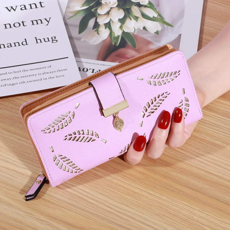 Gold Hollow Leaf Design Long Wallet