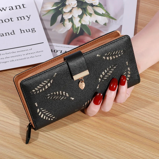 Gold Hollow Leaf Design Long Wallet