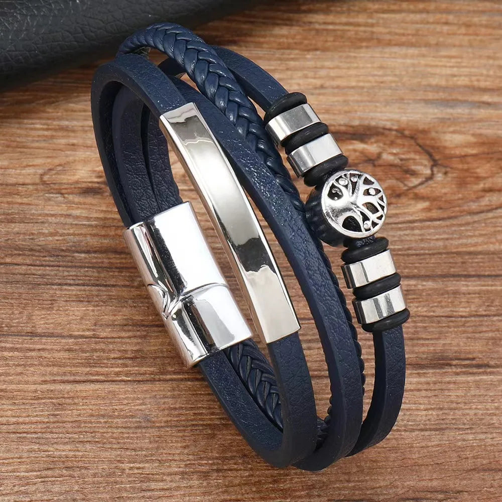 Multi Strand Leather Fashion Bracelet - Tree