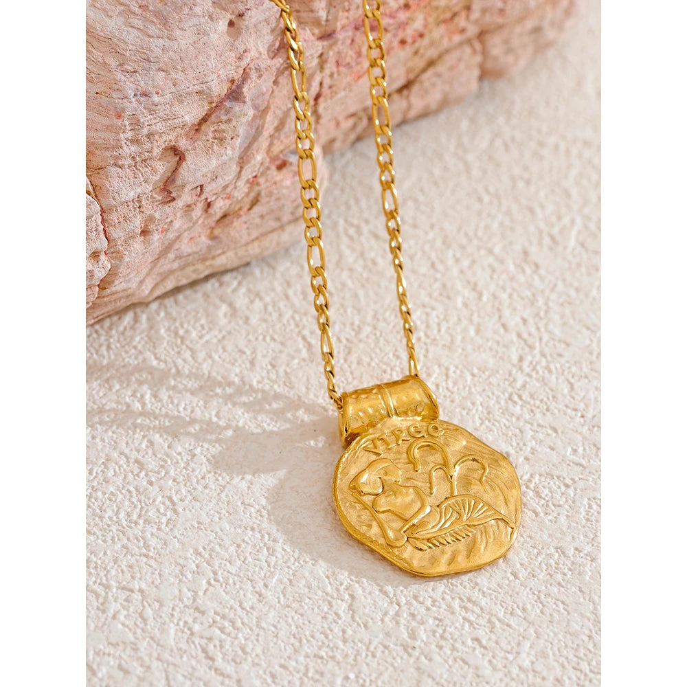 Zodiac Gold Coin Pendant Necklace