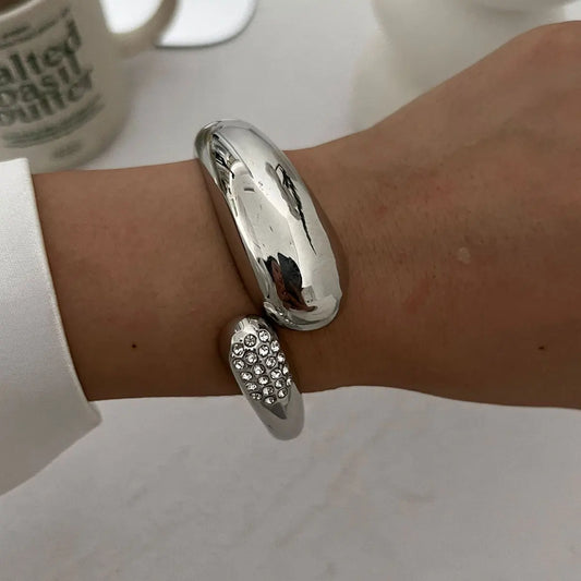 Polished Water Drop Bangle Bracelet with Rhinestones