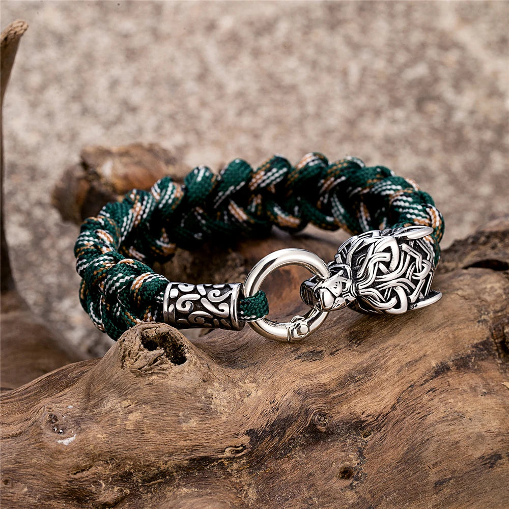 Viking Wolf Head Braided Rope Bracelet