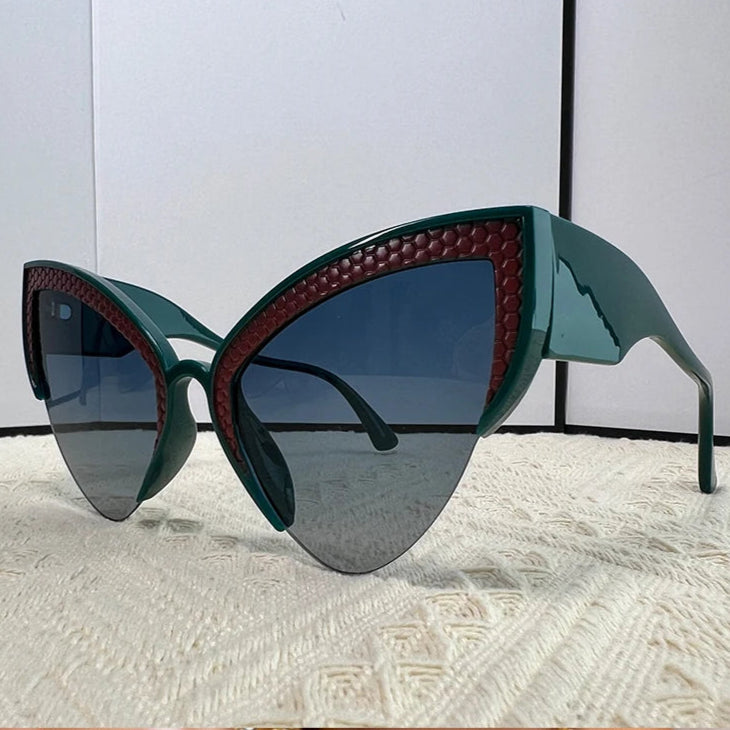 Oversized Semi-Rimless Cat Eye Sunglasses