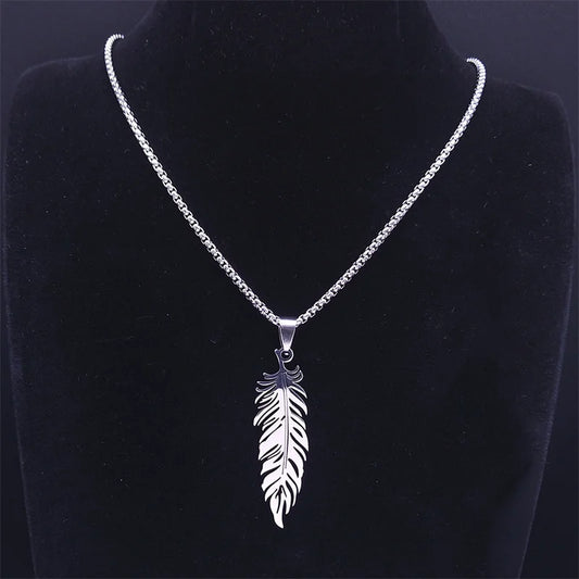 Boho Feather Pendant Chain Necklace