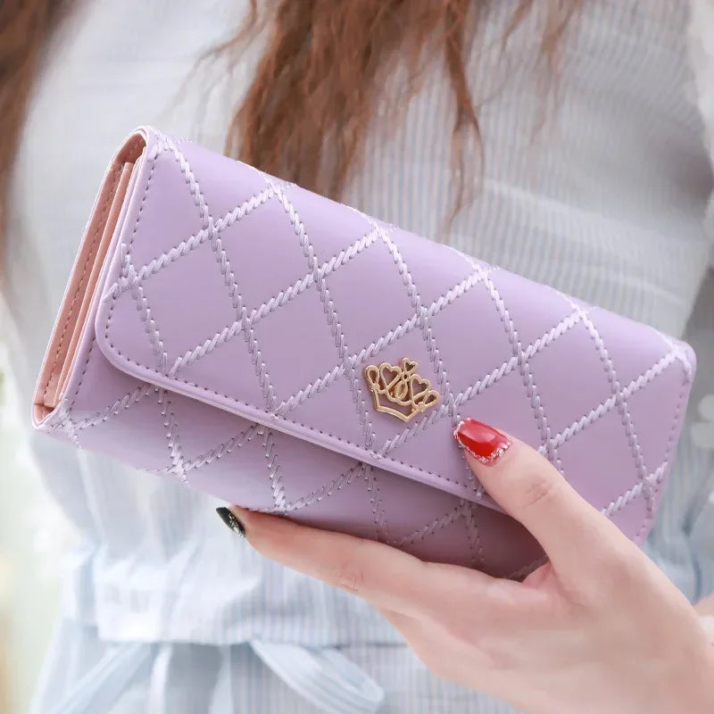 Diamond Pattern Leather Long Wallet
