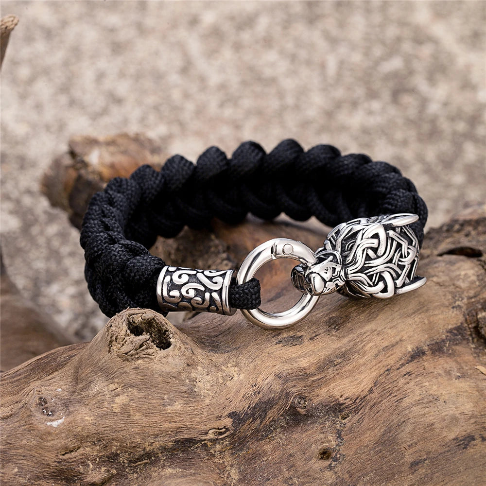 Viking Wolf Head Braided Rope Bracelet
