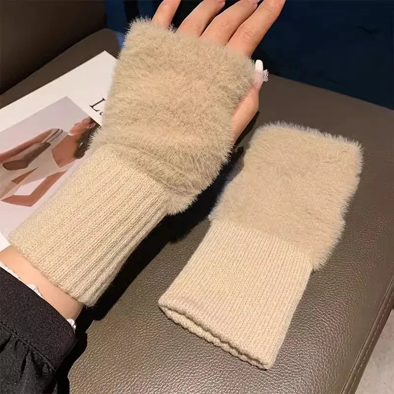 Soft Plush Fleece Winter Fingerless Gloves