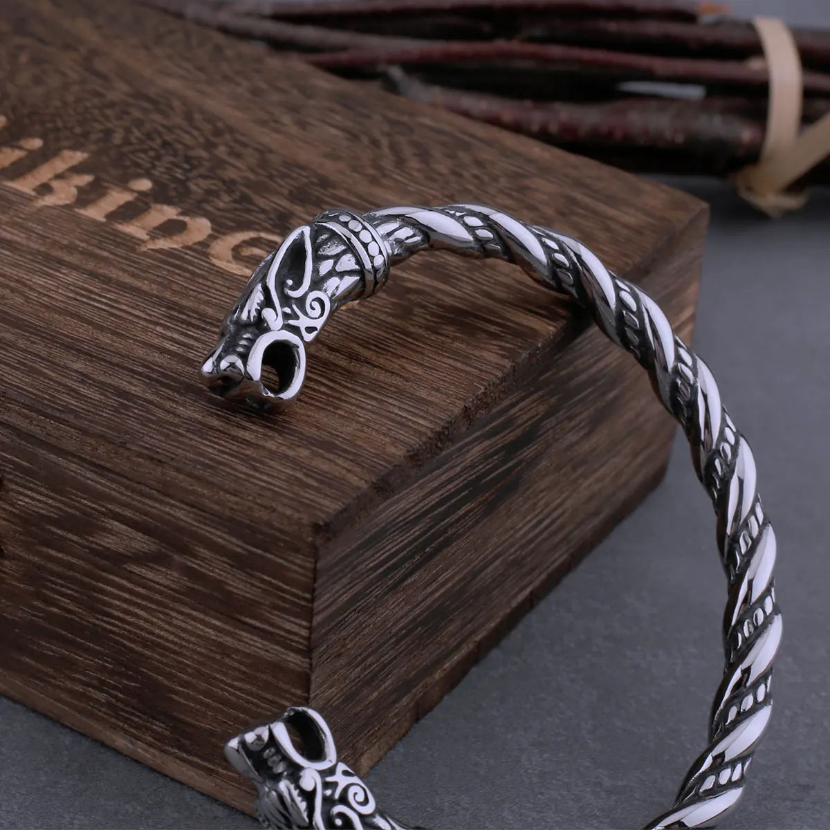 Nordic Dragon Bracelet with Viking Wooden Gift Box