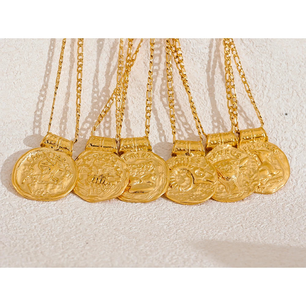 Zodiac Gold Coin Pendant Necklace