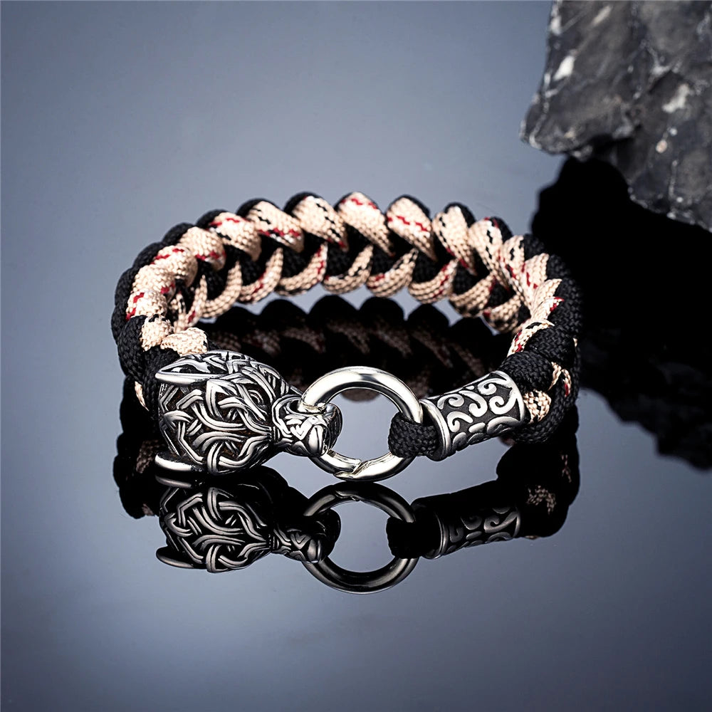 Viking Wolf Head Braided Rope Bracelet