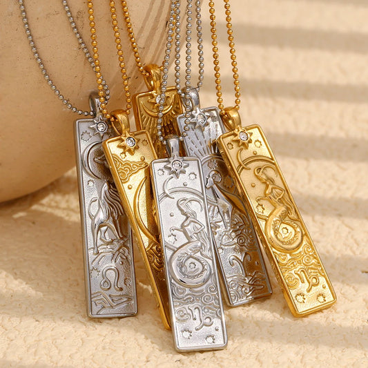 12 Zodiac Signs Bar Pendant Necklace