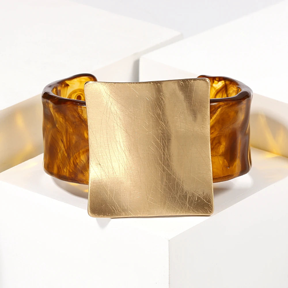 Geometric Matte Square Wide Cuff Bangle Bracelet
