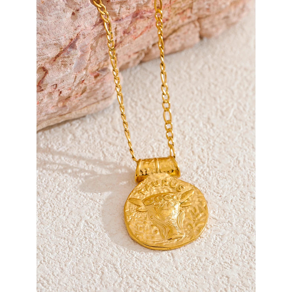 Zodiac Gold Coin Pendant Necklace