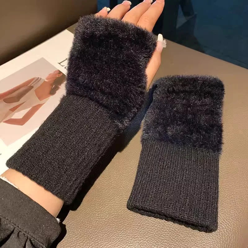 Soft Plush Fleece Winter Fingerless Gloves