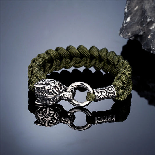 Viking Wolf Head Braided Rope Bracelet
