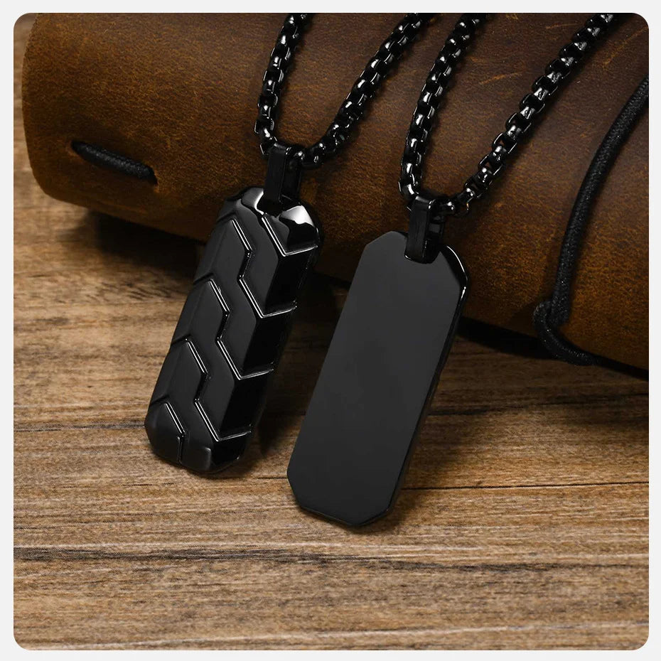 Tyre Pattern Military Army Style Dog Tag Pendant Necklace
