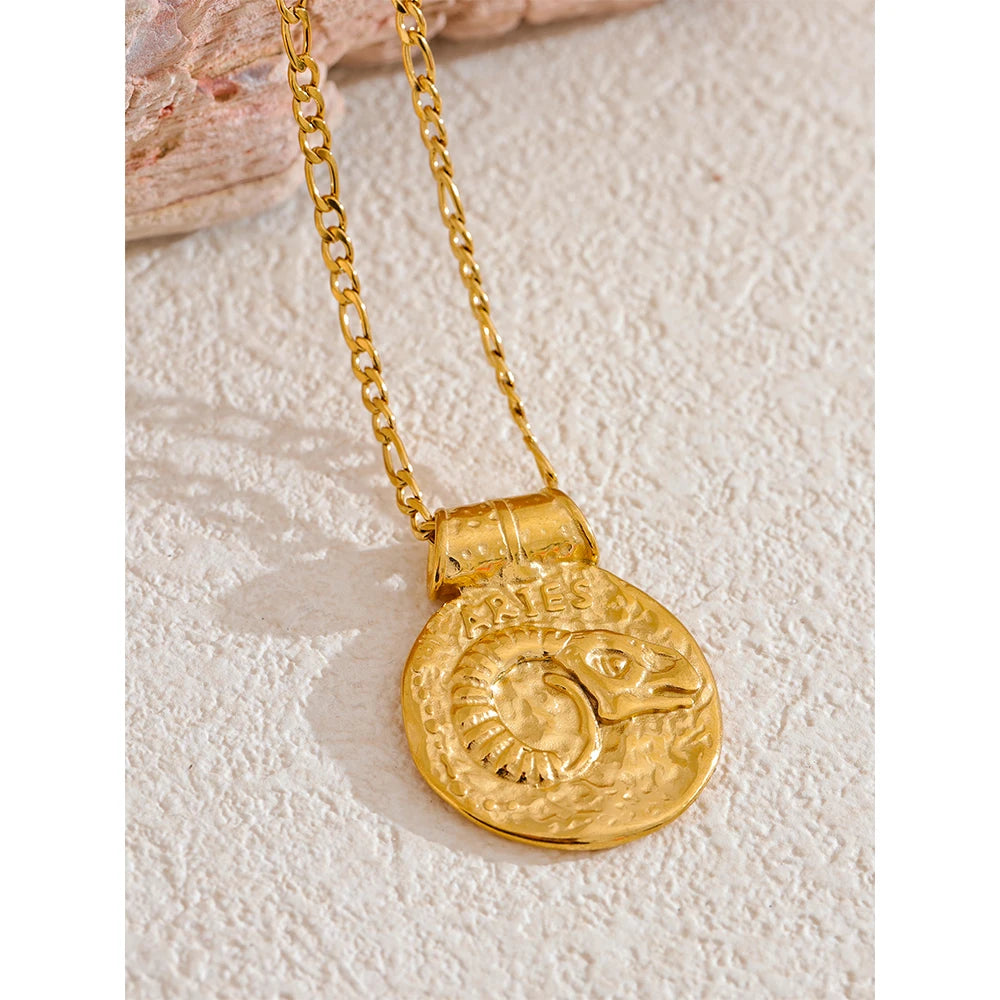 Zodiac Gold Coin Pendant Necklace