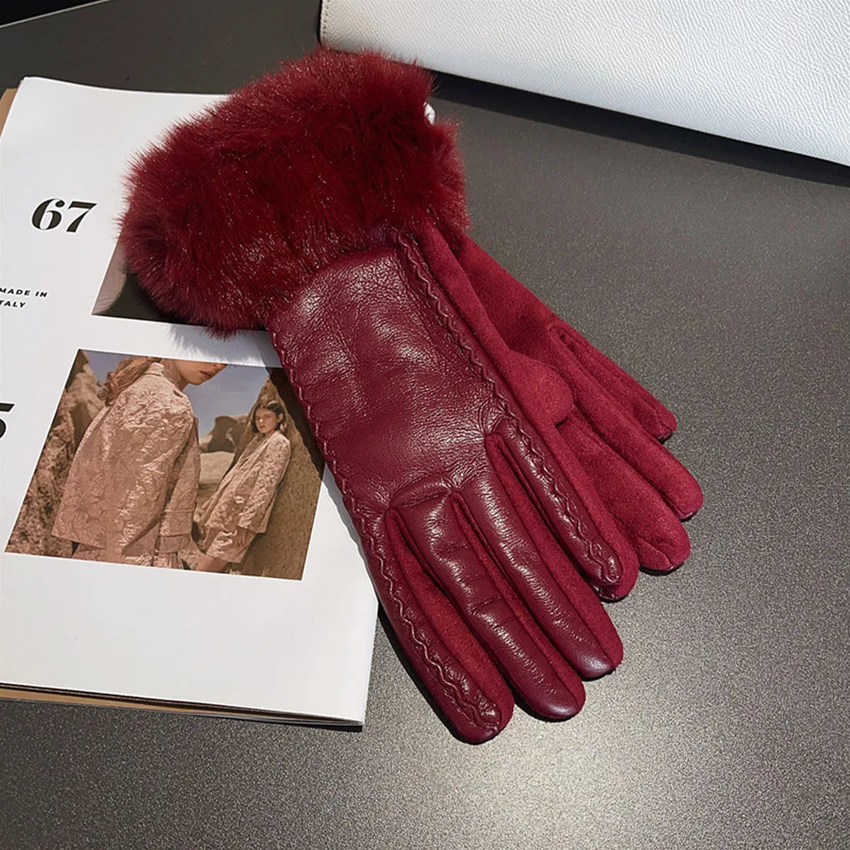 Women's Leather Gloves with Finger Touch Screen