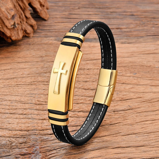 Raised Cross Leather Bracelet