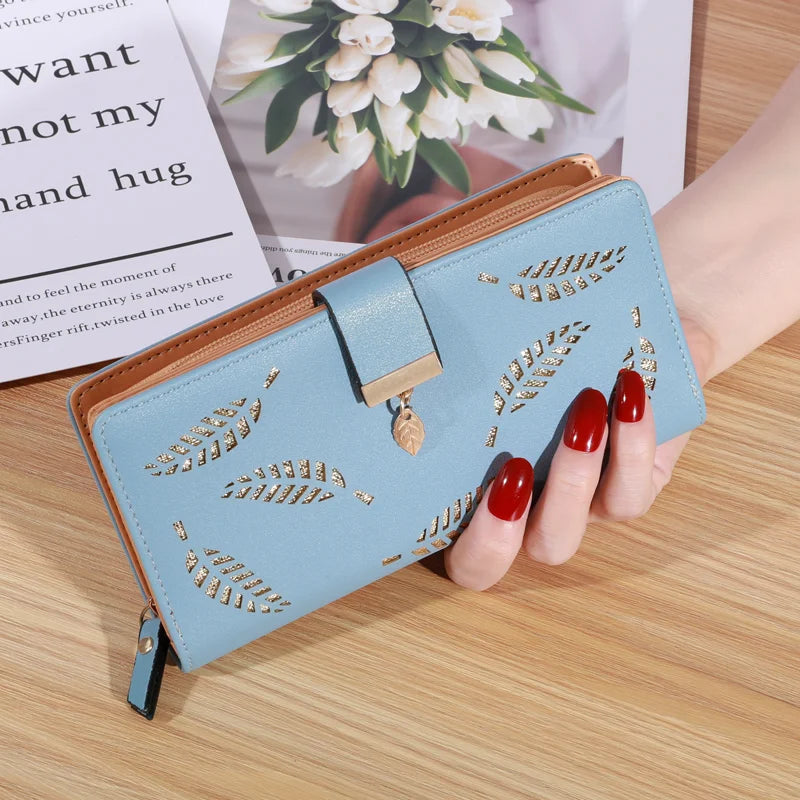 Gold Hollow Leaf Design Long Wallet