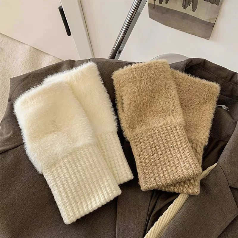 Soft Plush Fleece Winter Fingerless Gloves