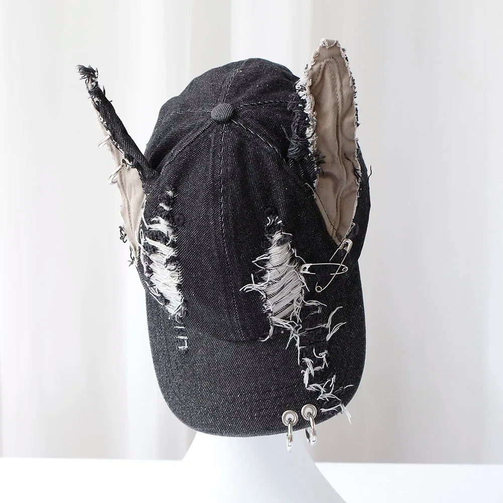 3D Ears Punk Ripped Denim Baseball Cap